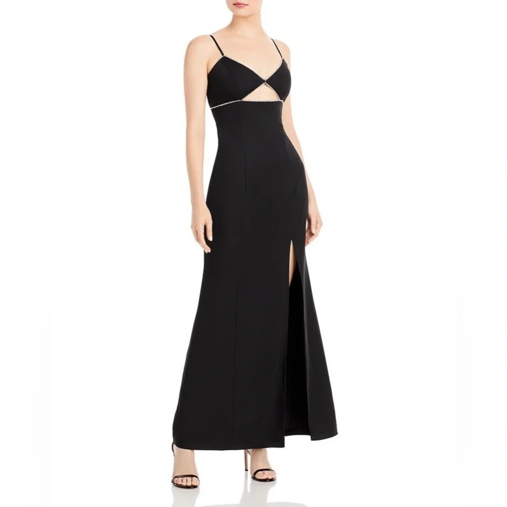 AQUA Formal Rhinestone cut out gown in black